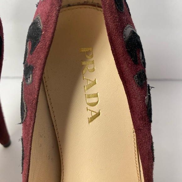 Prada suede pumps heels leopard burgundy black 35.5 - Picture 4 of 9